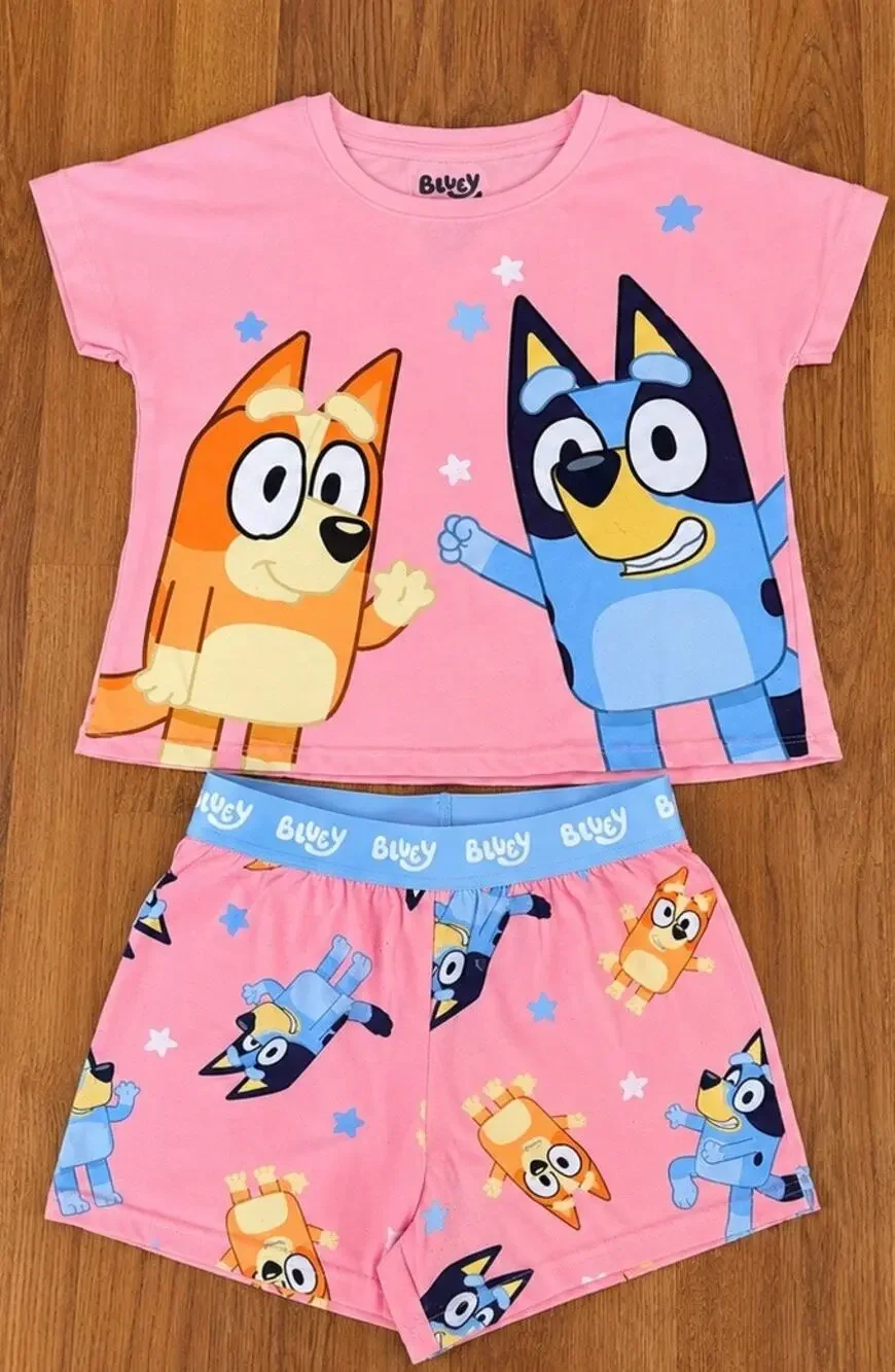 Bluey Girls Pajama Set Size 10/12 Pink Bingo Bluey Shirt Shorts PJs